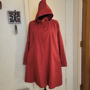 ALLEGRI Milano Womens A-Line Hooded Rain Parka Trench Jacket Burgundy Italy✨️44